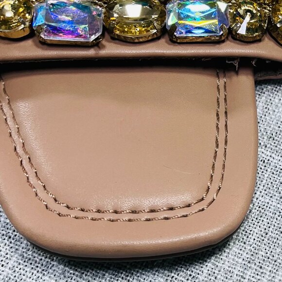 Steve Madden Brionna Rhinestone Slip on Flat Sandals Gold and Tan Women Size 9 - Picture 8 of 10